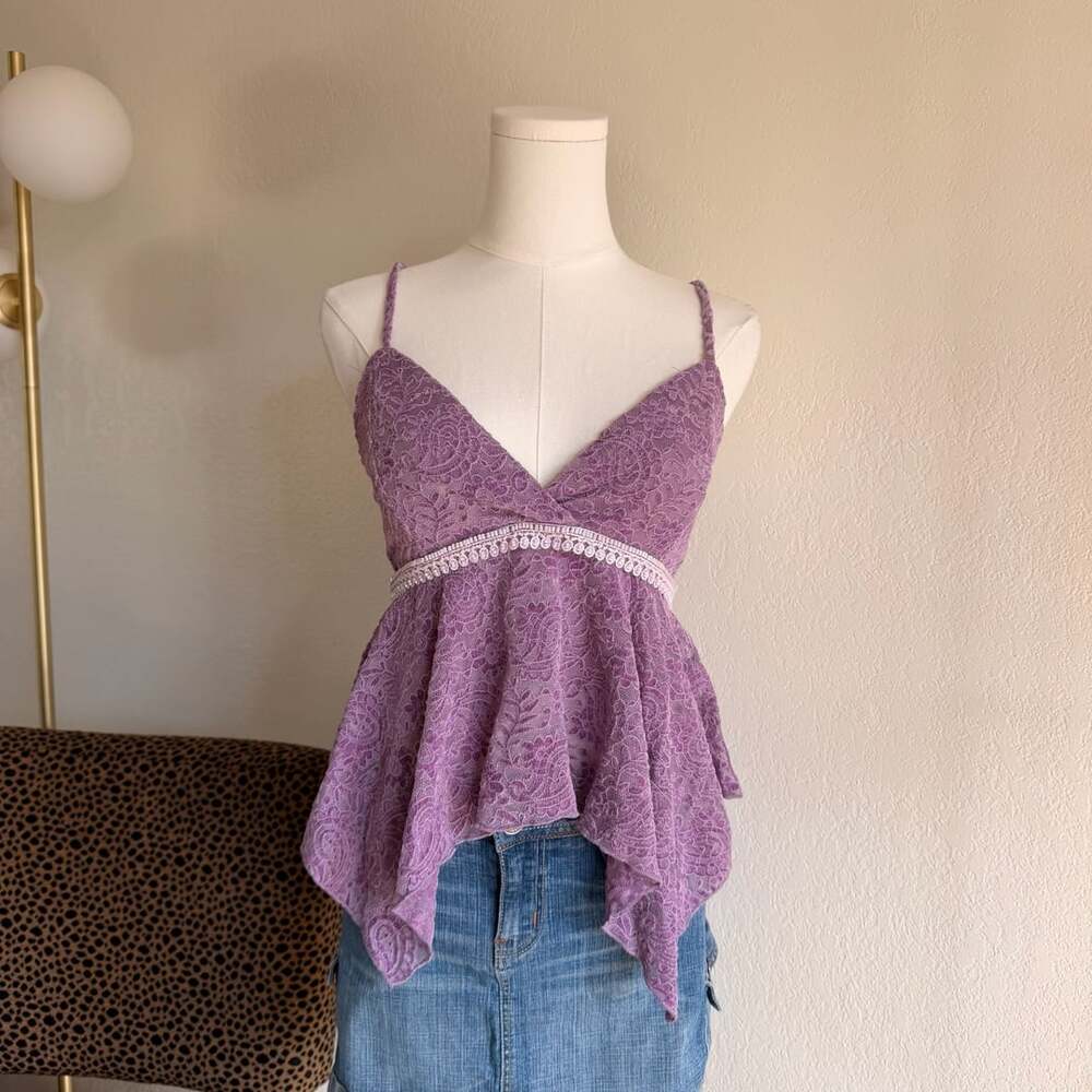 La Peche Lace Peplum Cami Size S Purple